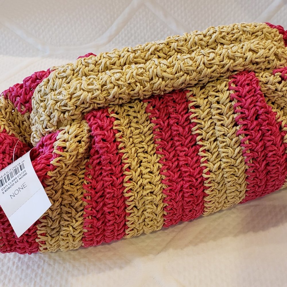 Loft Striped Ruffle Straw Bag - NWT